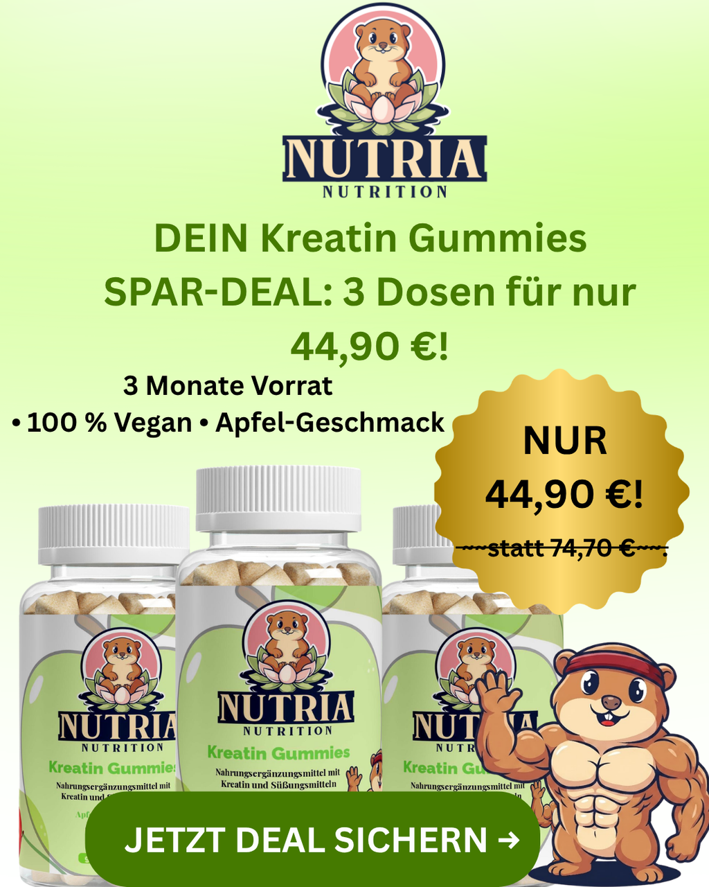 Nutria Nutrition® Kreatin Fruchtgummies (Apfel-Geschmack) Bundle