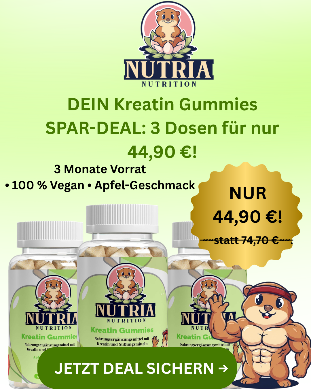 Nutria Nutrition® Kreatin Fruchtgummies (Apfel-Geschmack) Bundle